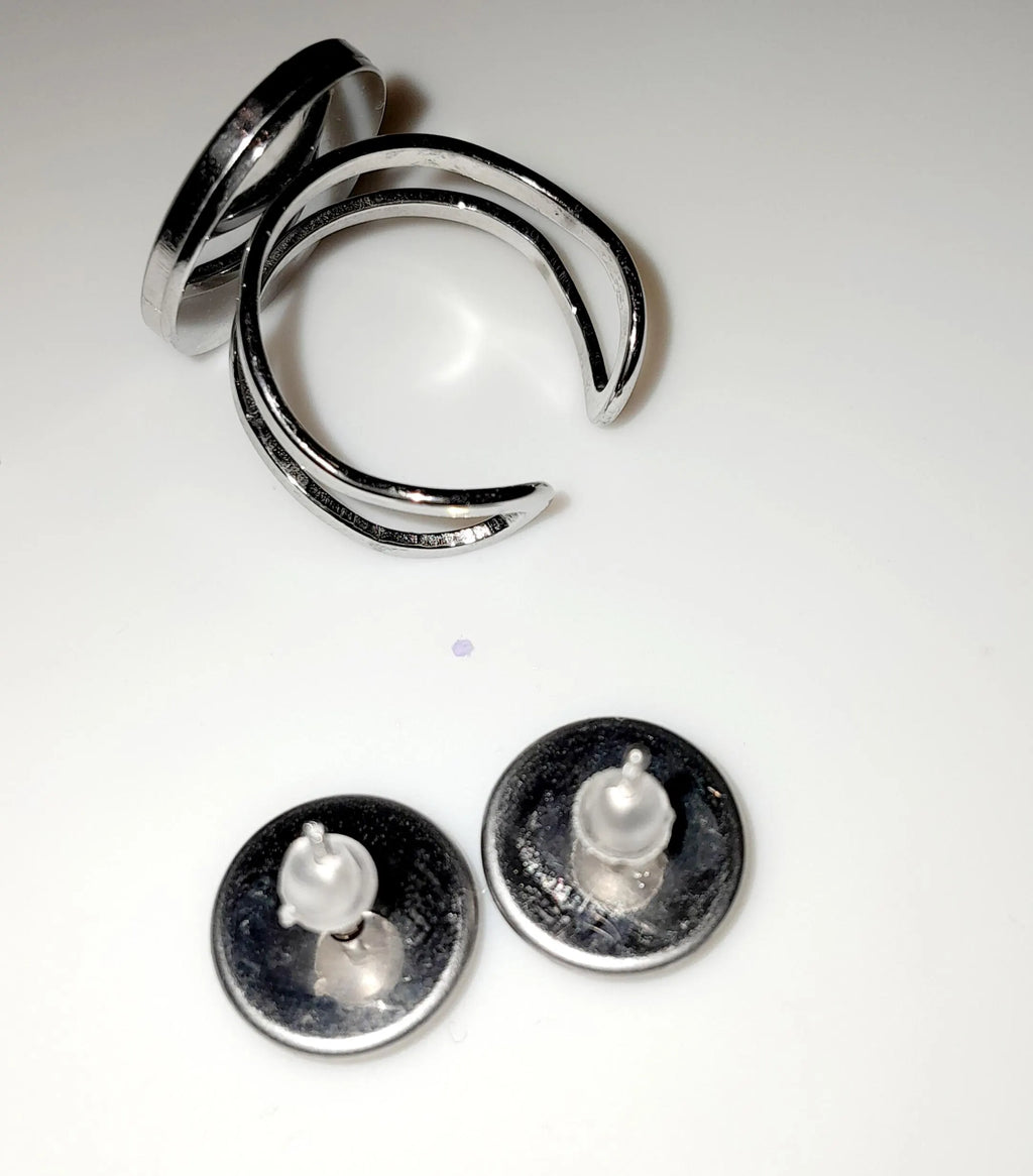 Parure de bijoux feux d'artifices  (bague + puces d'oreilles)