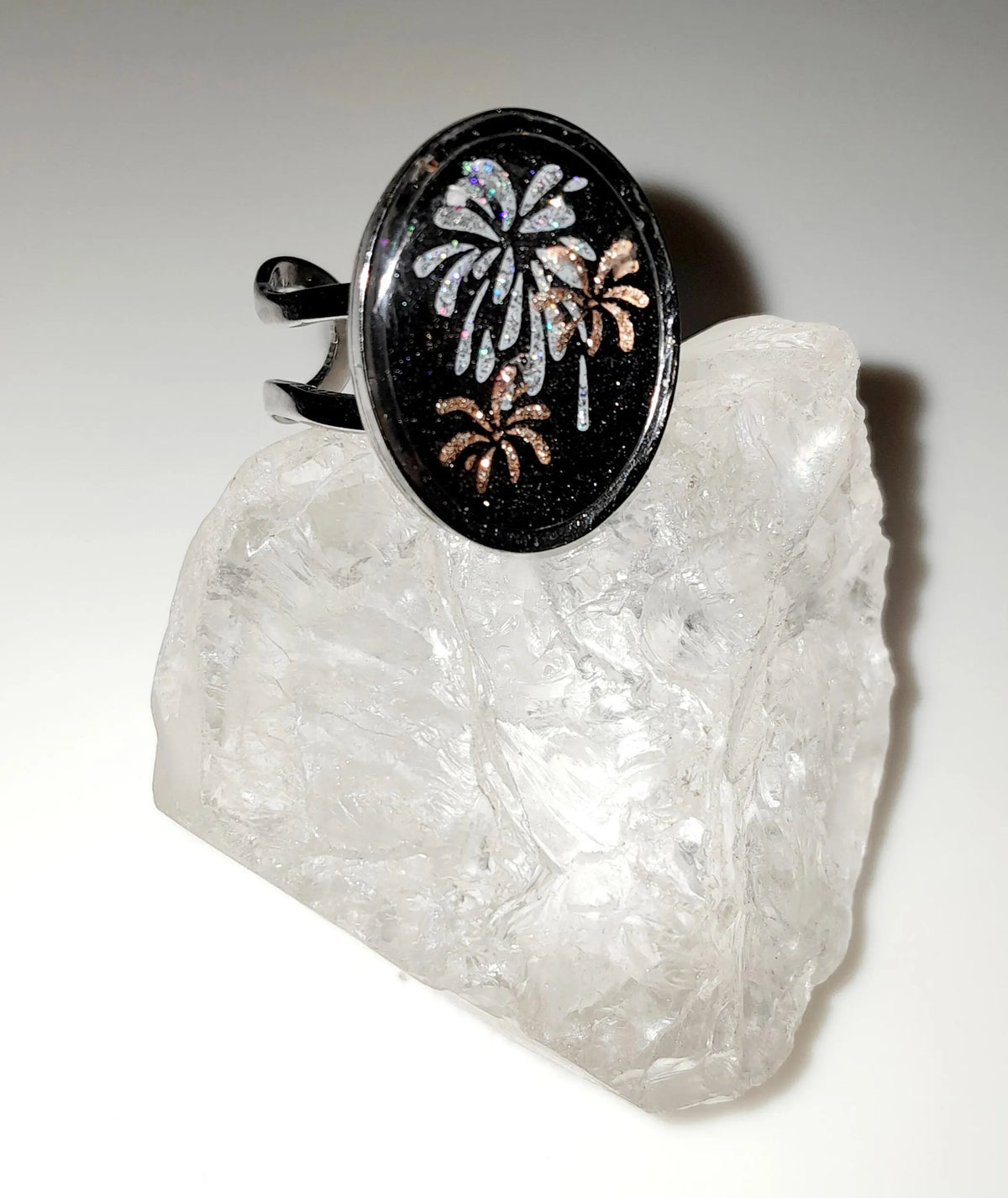 Parure de bijoux feux d'artifices  (bague + puces d'oreilles)
